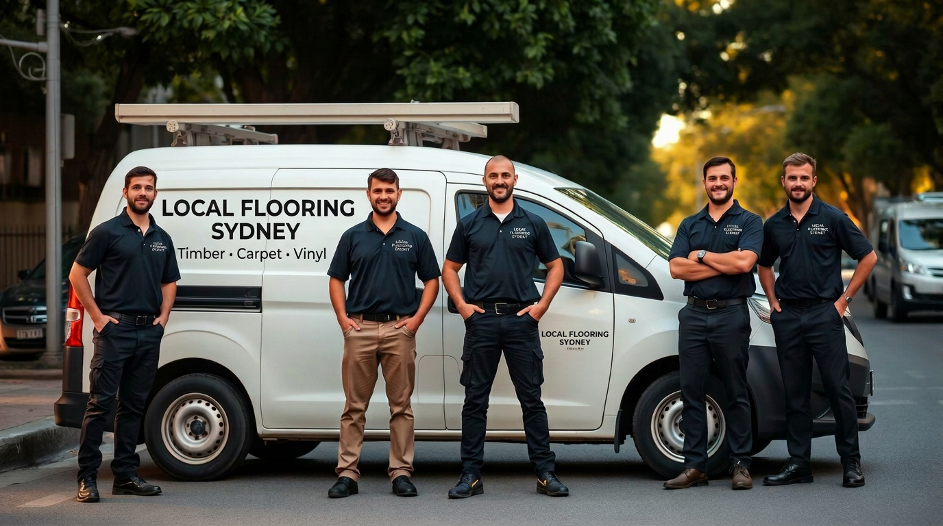 Local Sydney flooring crew with branded van